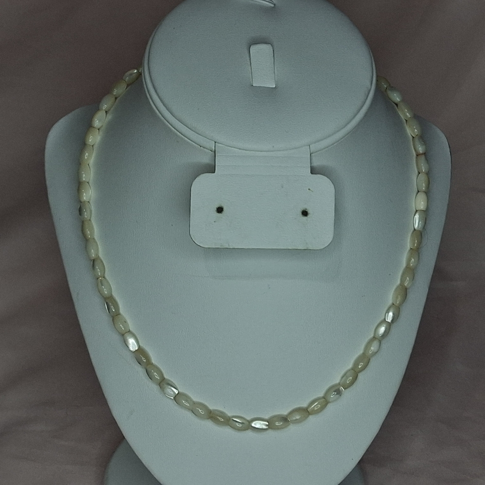 Mother Of Pearl Smooth Rice Seed Bead Shell Single Strand Oval Beaded Necklace